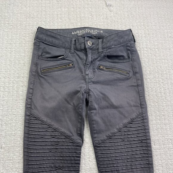 Y2K American Eagle Super Stretch Jegging Punk Grunge Zip Biker Women's Sz 2 - Picture 6 of 13